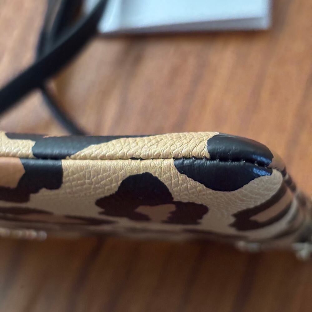 Coach Leopard Cheetah Print Crossbody Handbag, black and tan mini purse - Picture 8 of 10